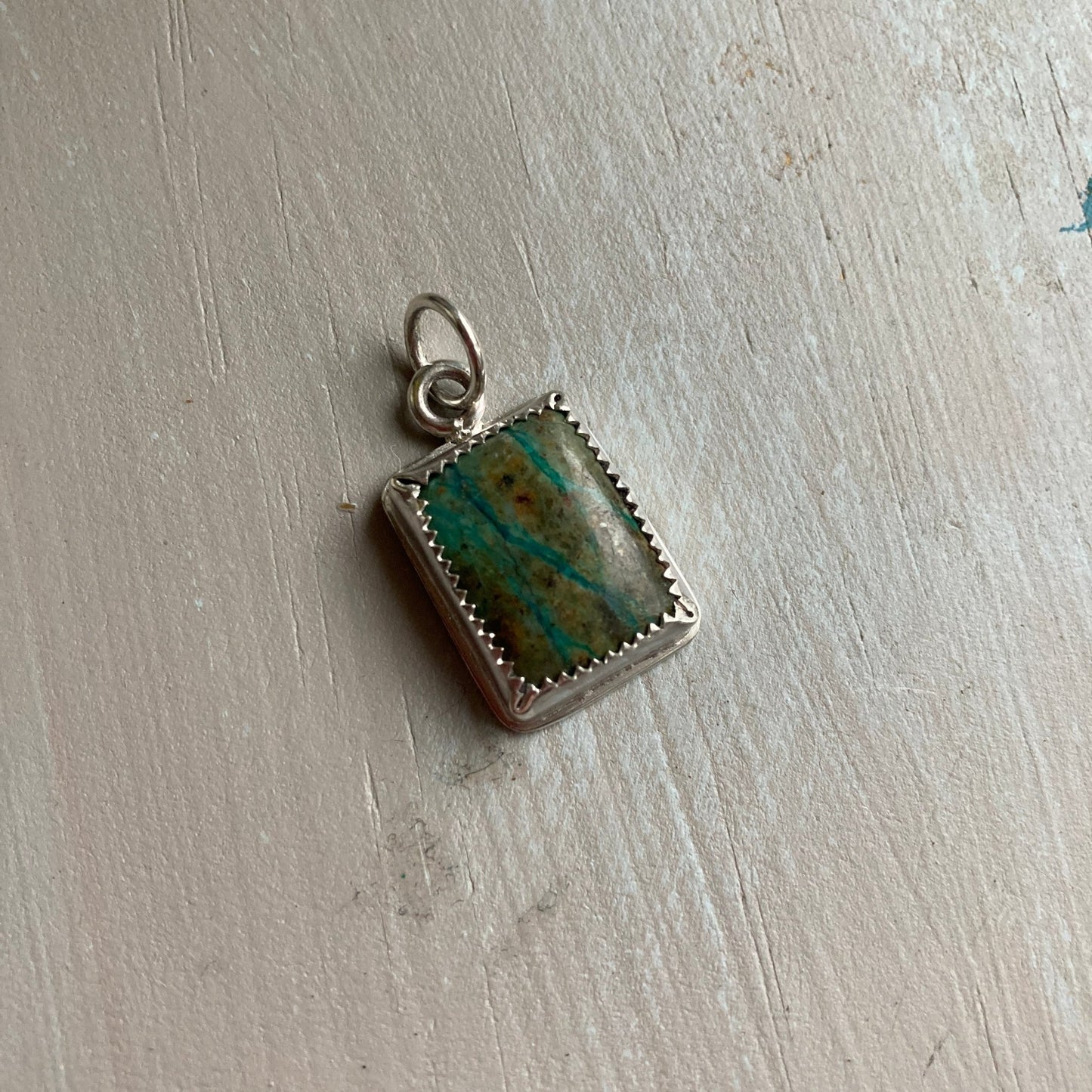 Chrysocolla Stone Sterling Silver Pendant - LoraLeeArtist