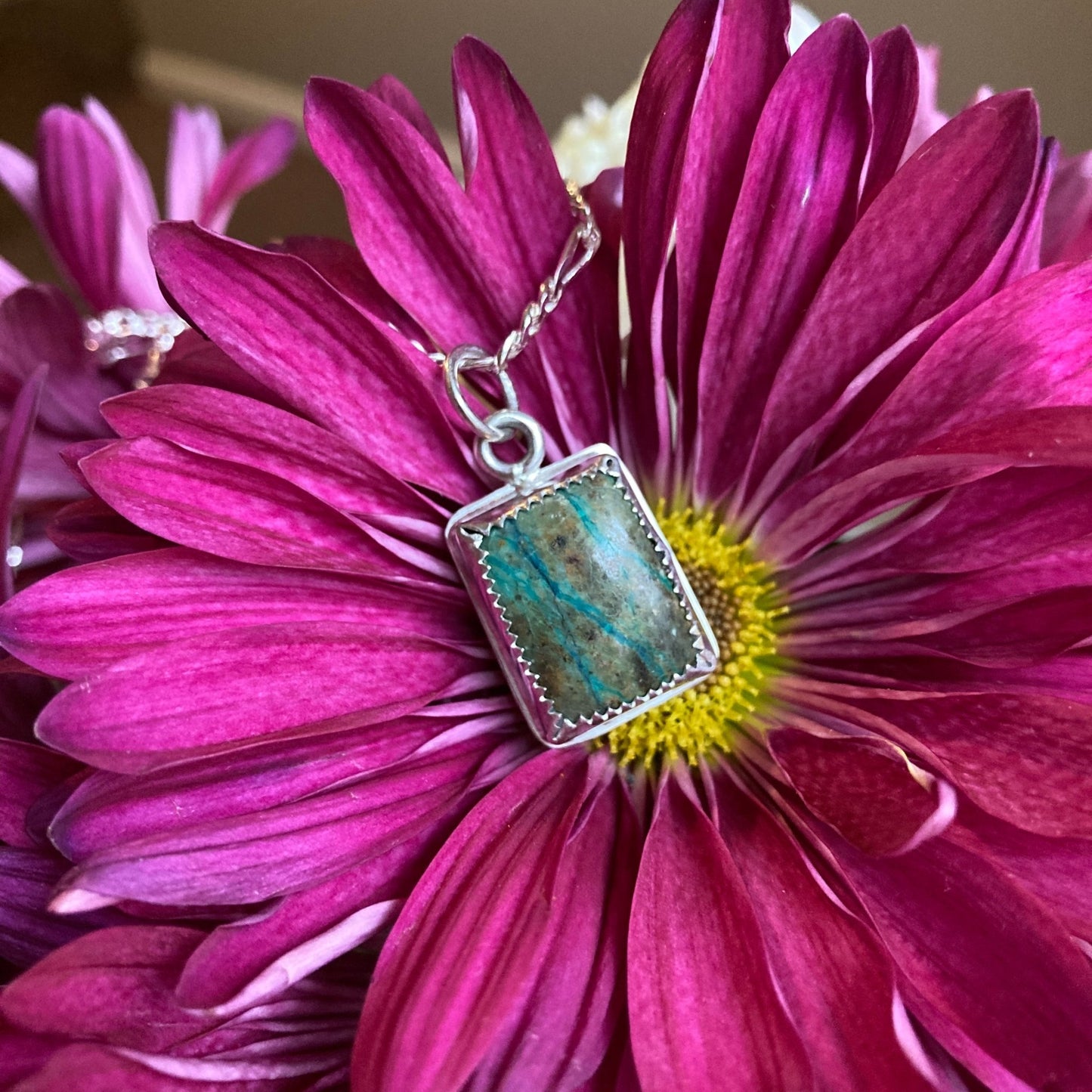 Chrysocolla Stone Sterling Silver Pendant - LoraLeeArtist