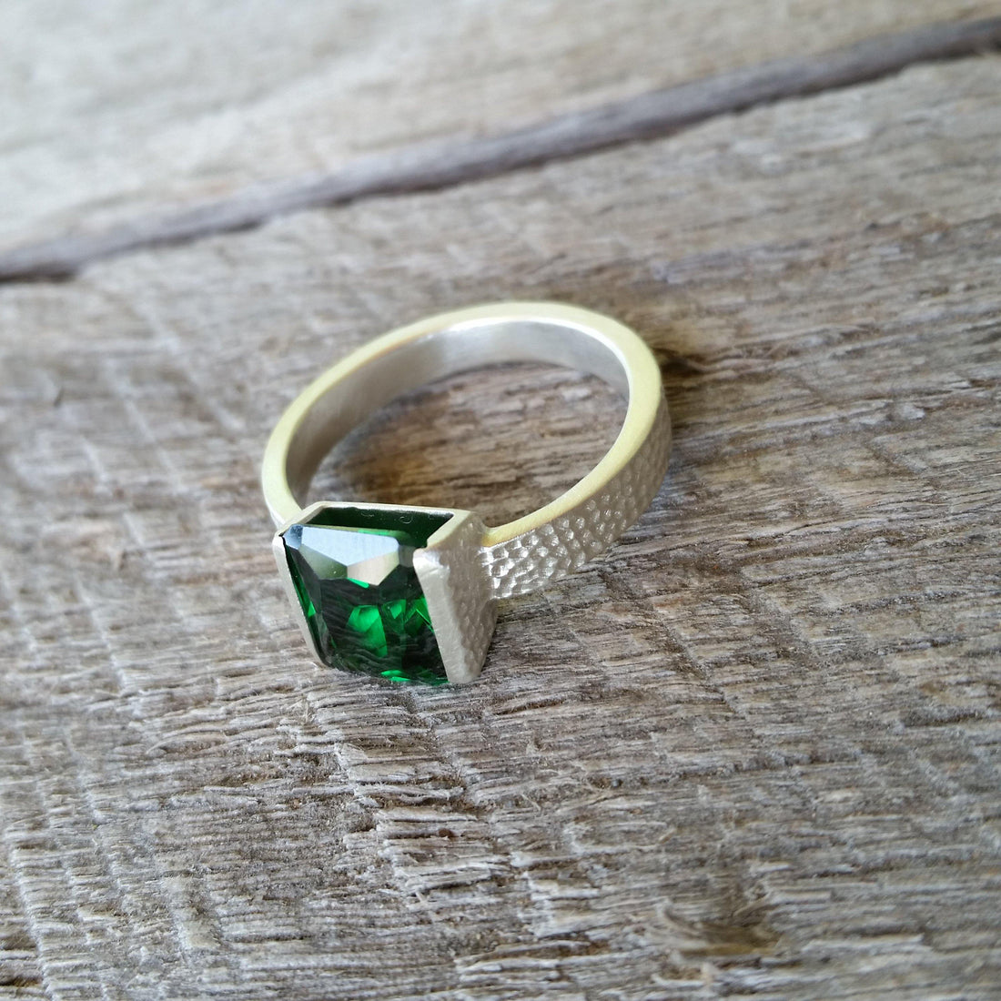 Emerald CZ and Sterling Silver Ring Hand Made by Lora Lee - LoraLeeArtist