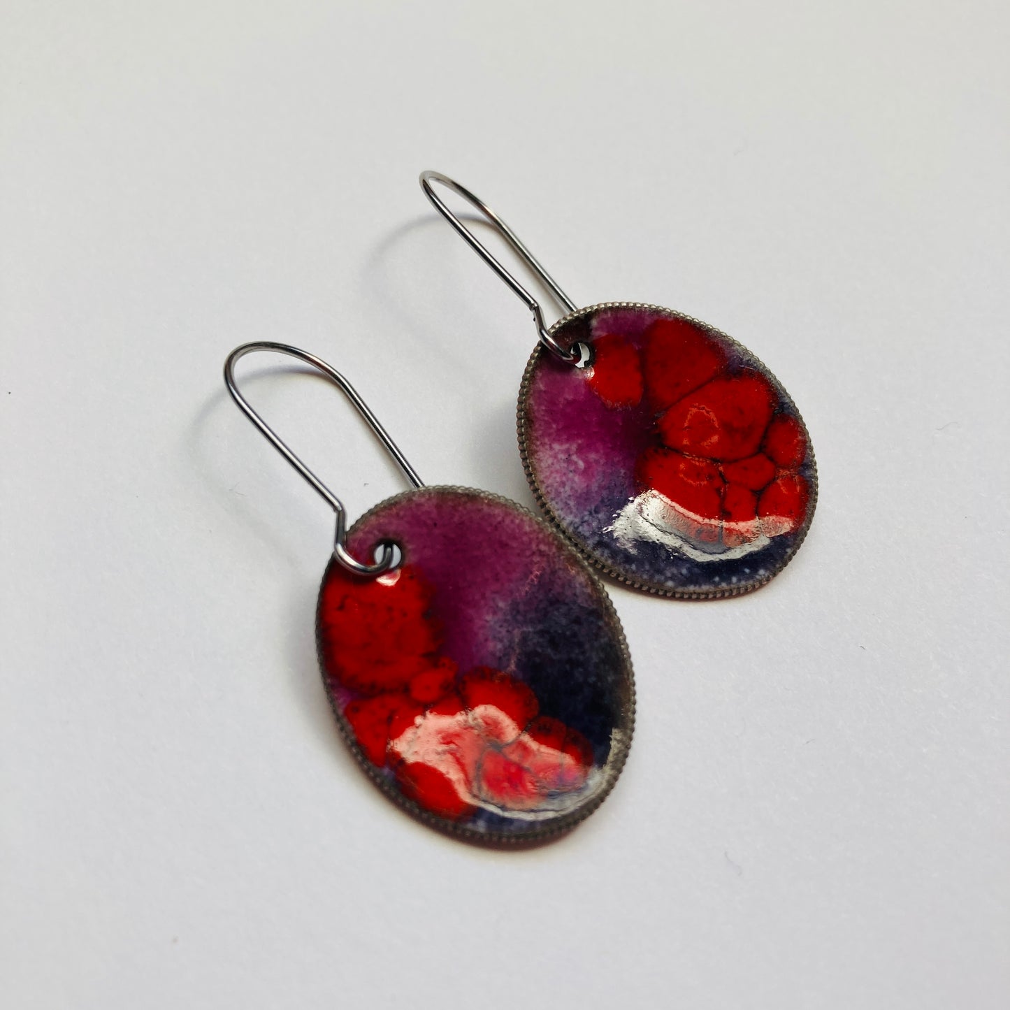 Red/Purple Enameled Coin Earrings