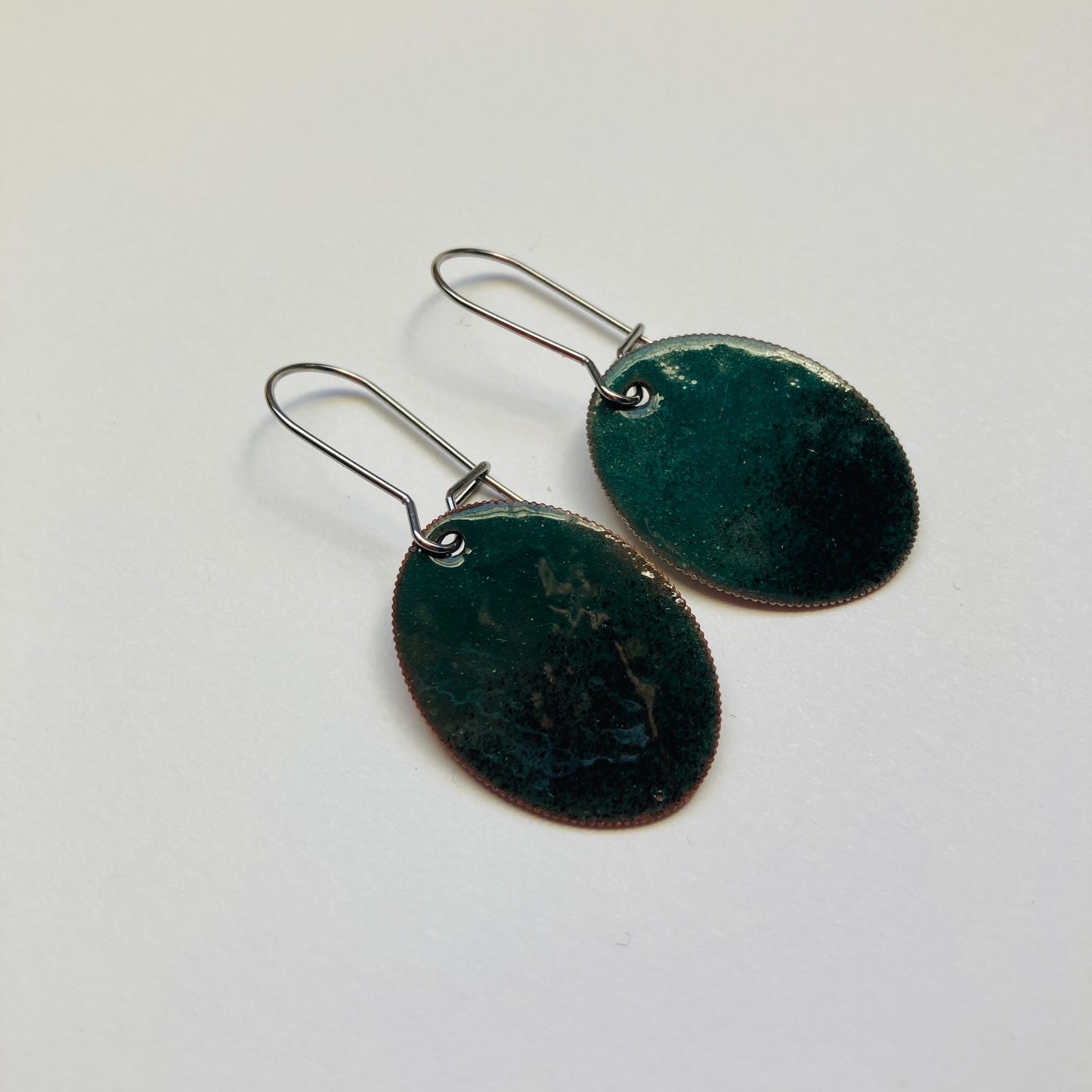 Green/Black Enameled Coin Earrings