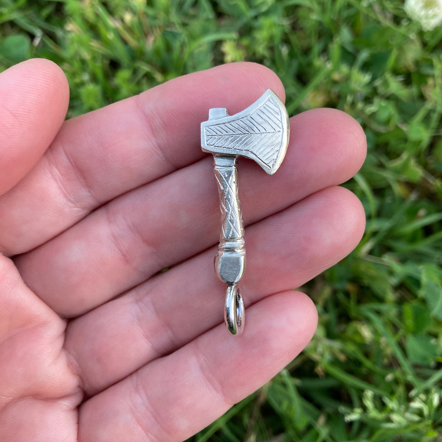 Carved Axe Pendant/Key Chain - Sterling Silver