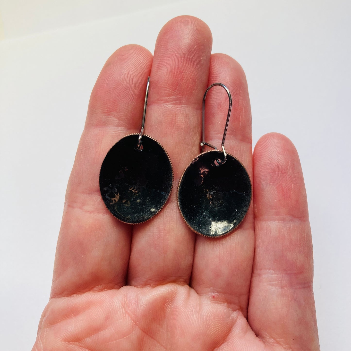 Black Enameled Coin Earrings