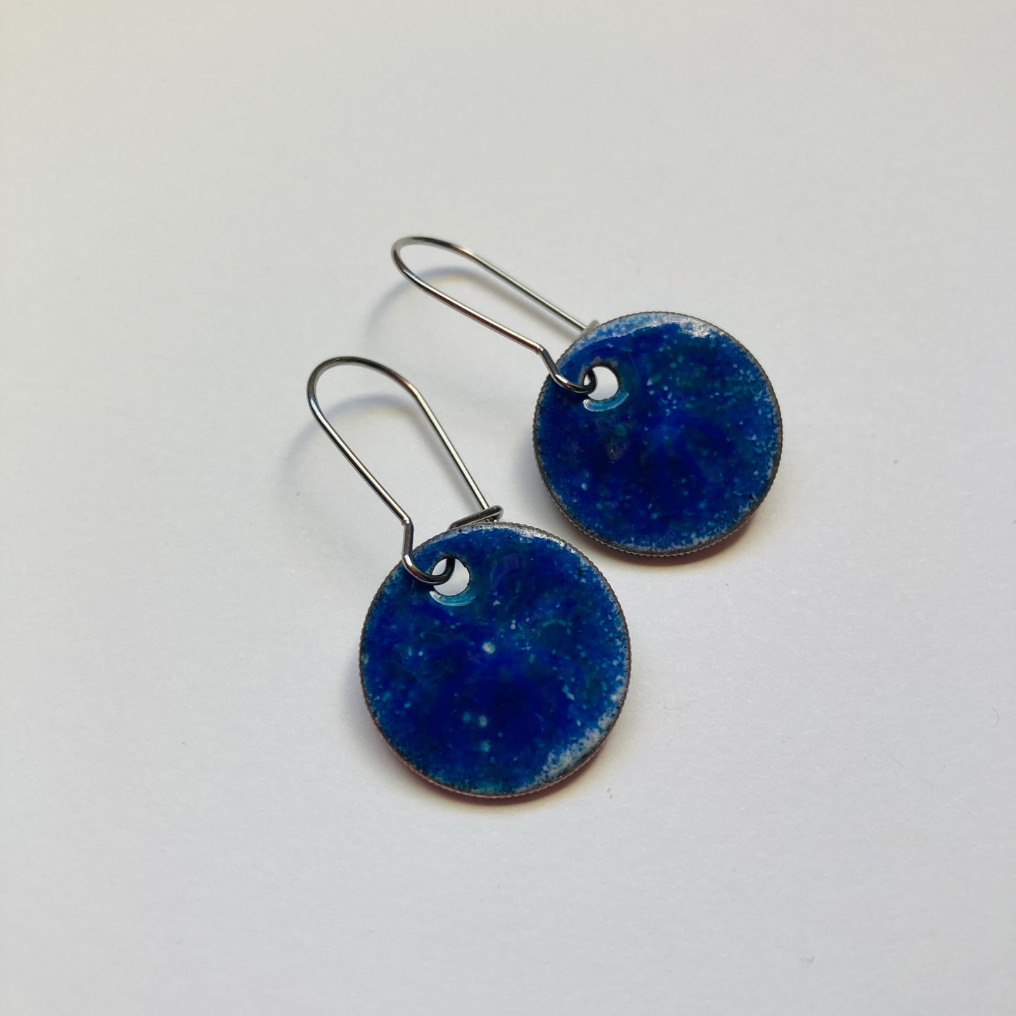 Blue Enameled Coin Earrings