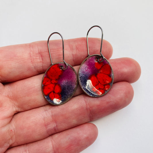 Red/Purple Enameled Coin Earrings