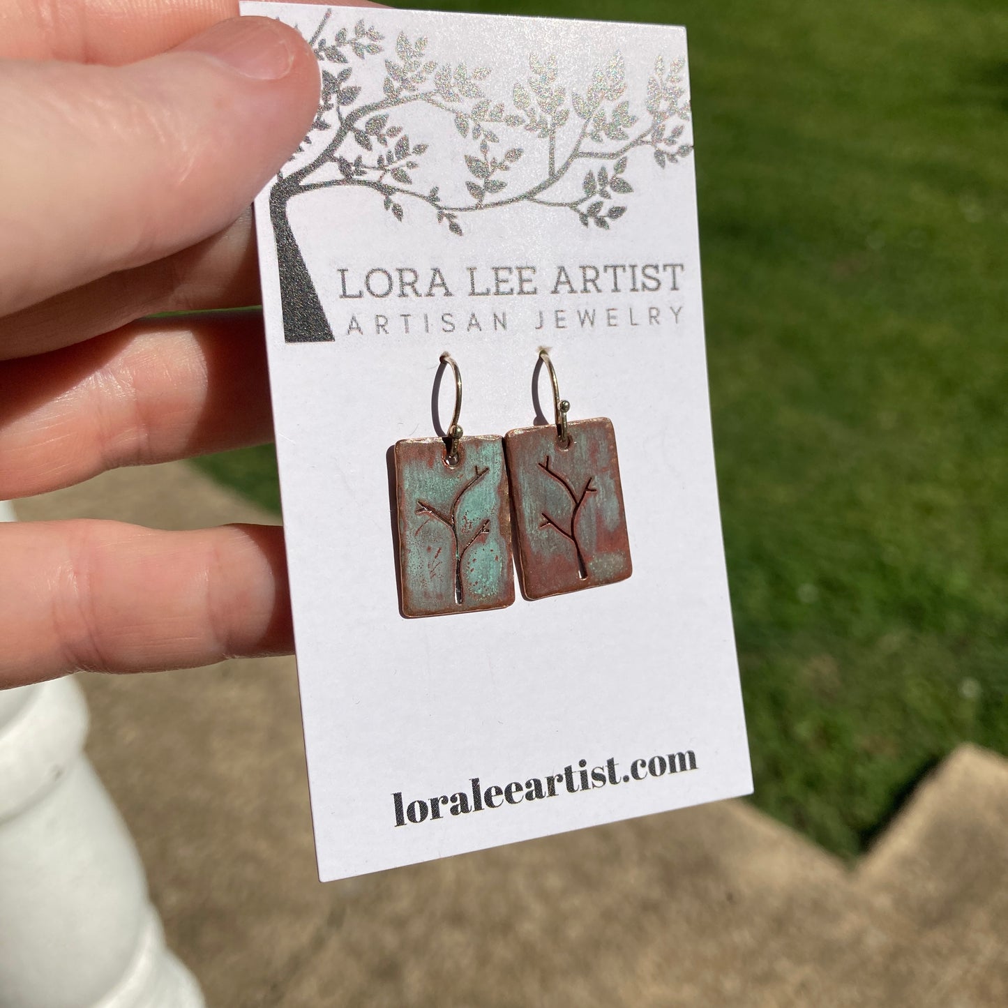 Tiny Patina’d Copper Tree Earrings