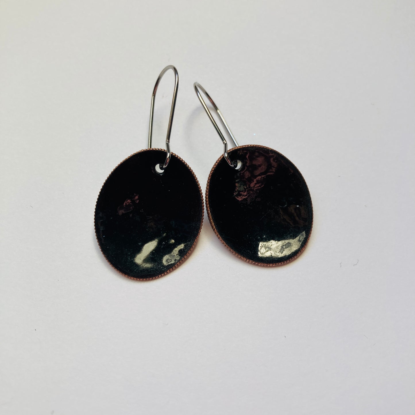 Black Enameled Coin Earrings