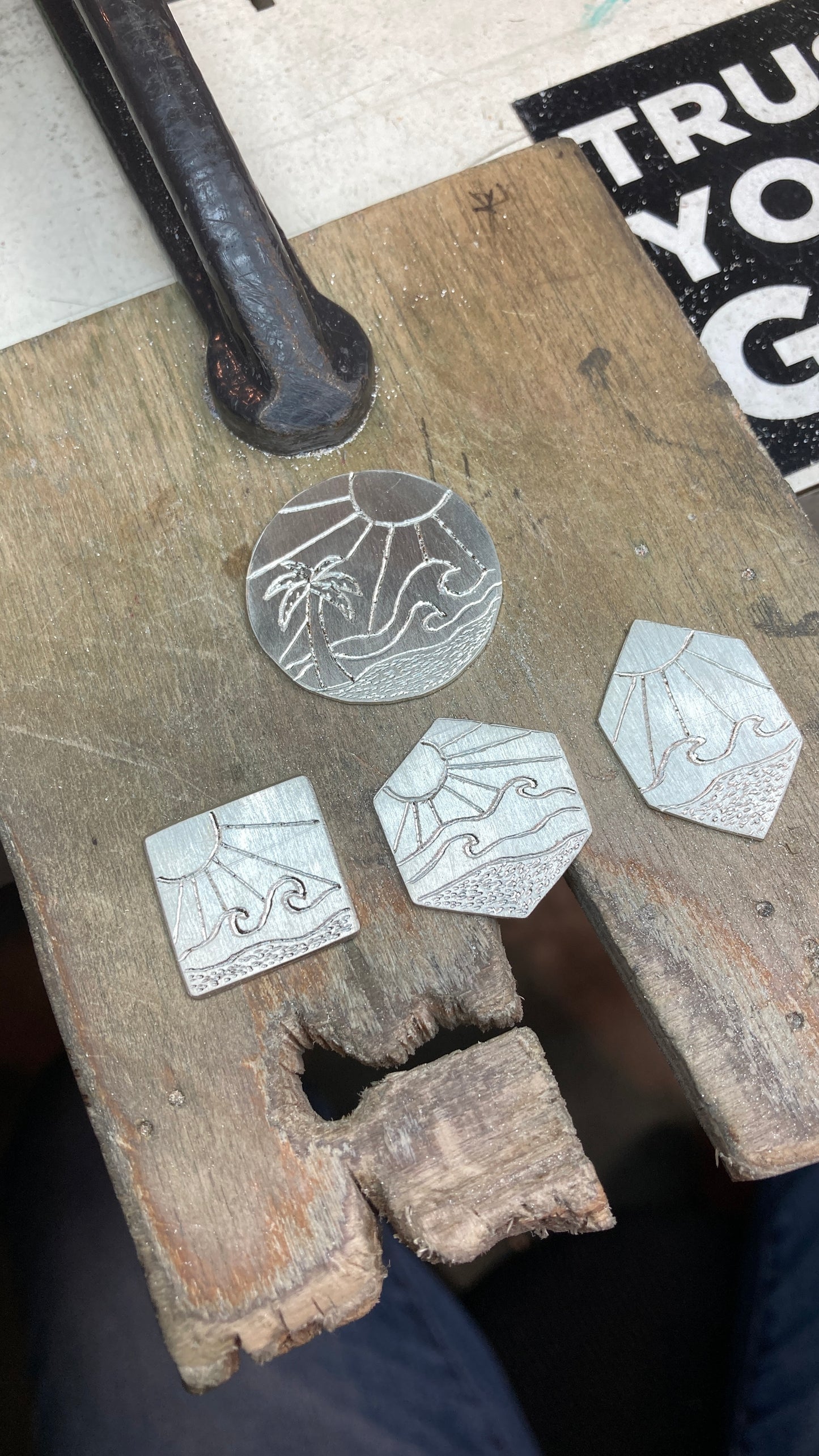 Sterling Silver Engraved Beach Pendants