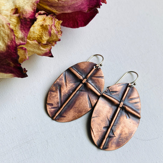 Cross Fold Formed Copper Earrings