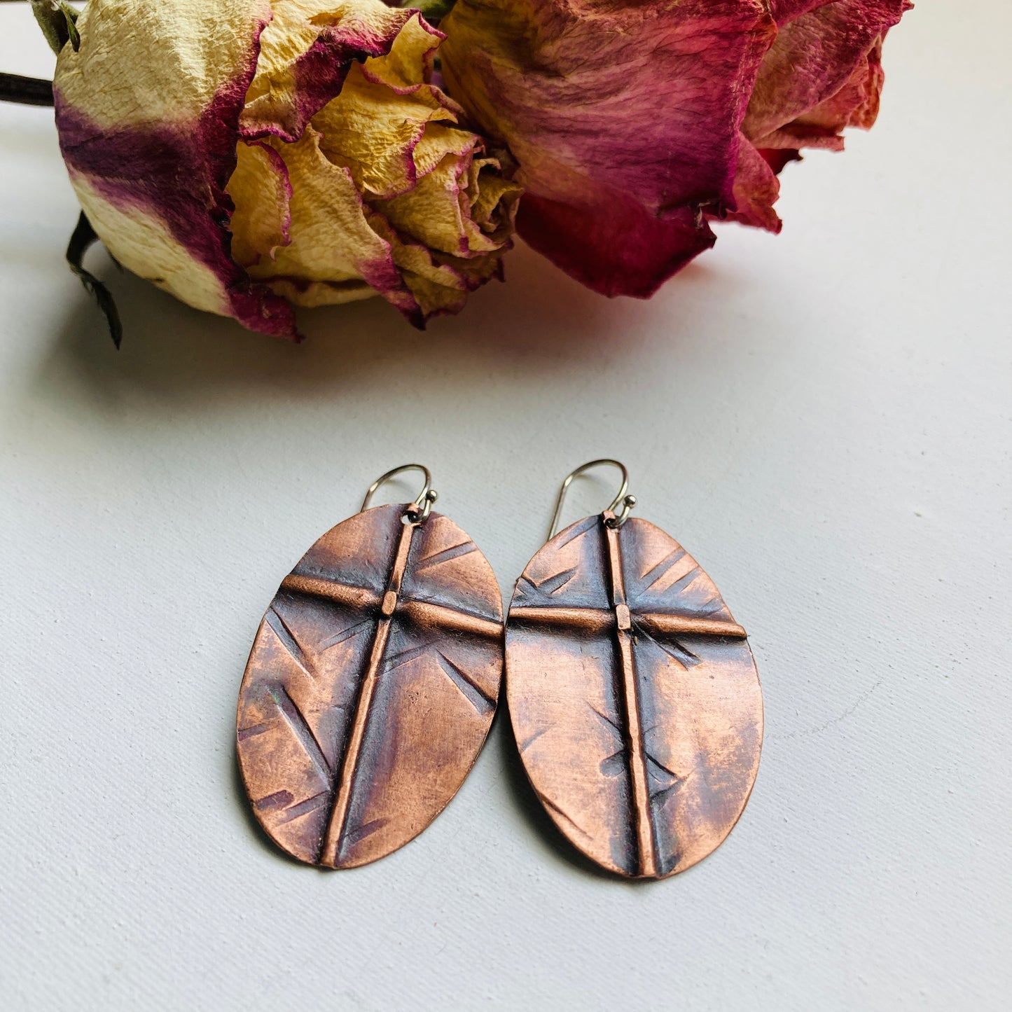 Cross Fold Formed Copper Earrings