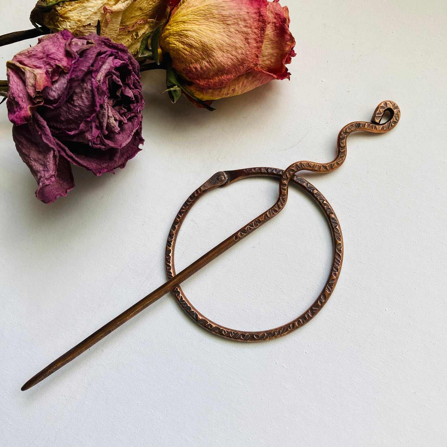 Hand Hammered Copper Shawl And Hair Pin #6
