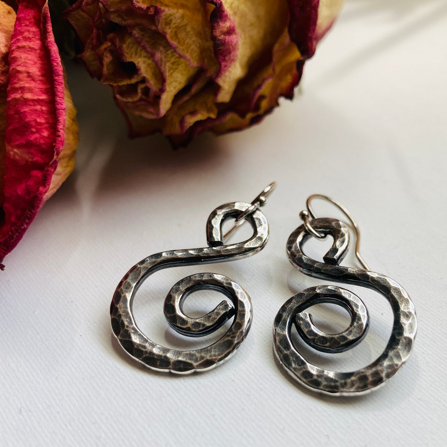 Spiral Hammered Sterling Silver Earrings