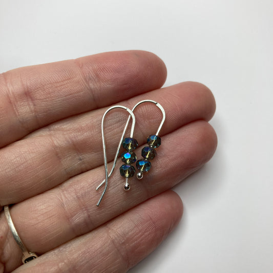 Blue Beaded Fine Silver Earrings