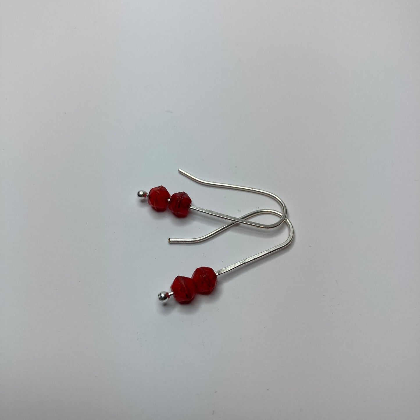 Red Beaded Fine Silver Earrings