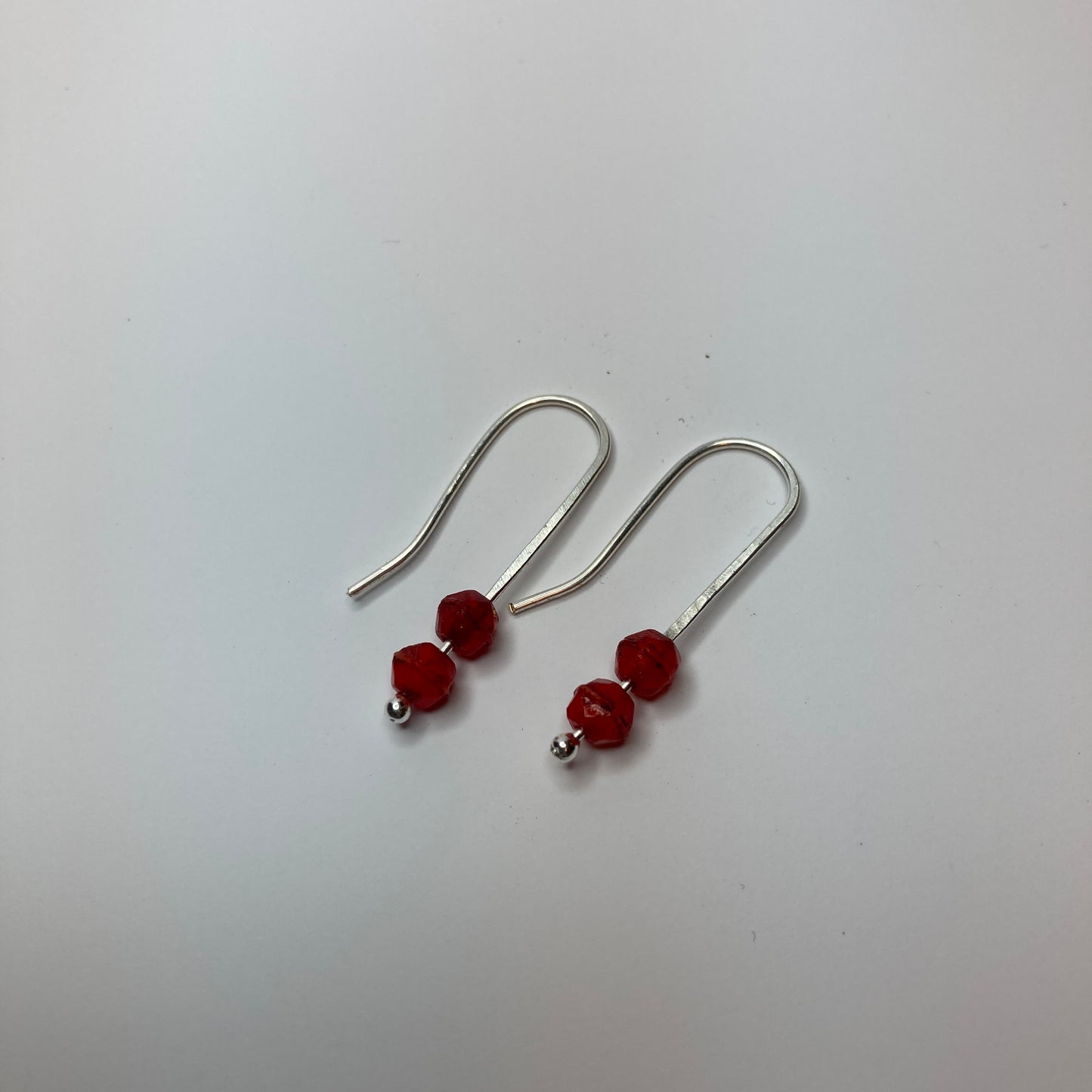 Red Beaded Fine Silver Earrings