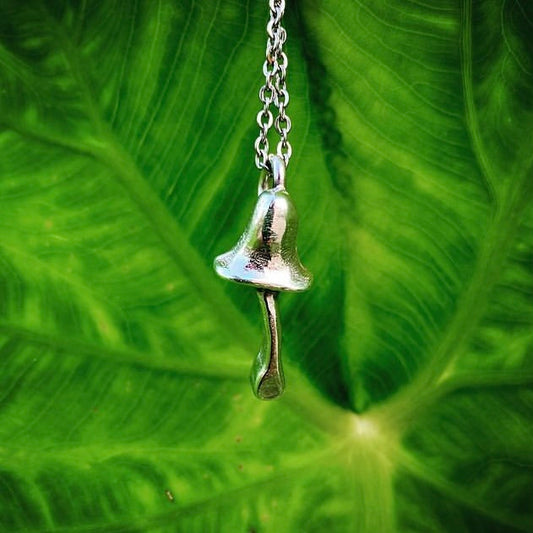 Tiny Sterling Silver Mushroom Pendant