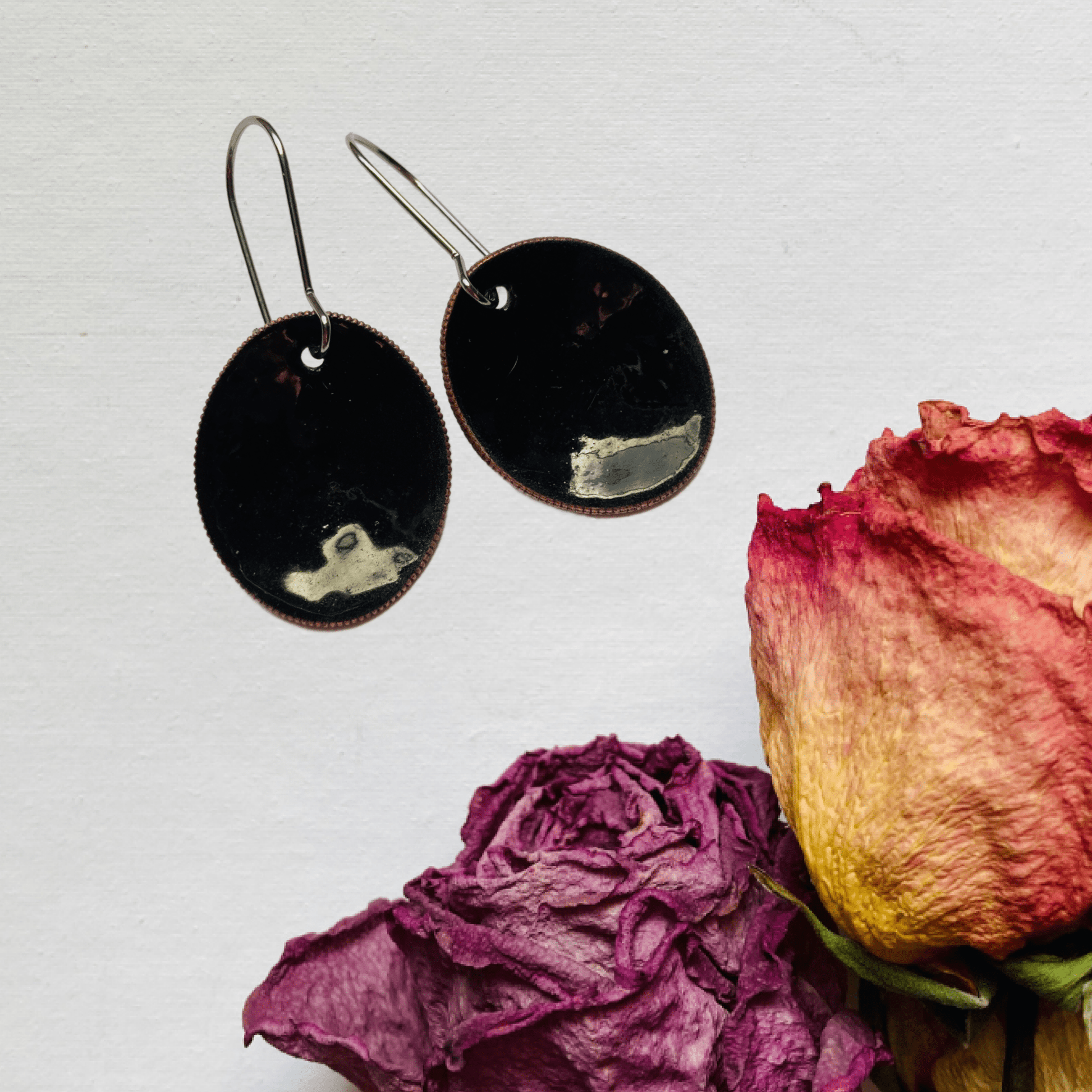 Black Enameled Coin Earrings - LoraLeeArtist