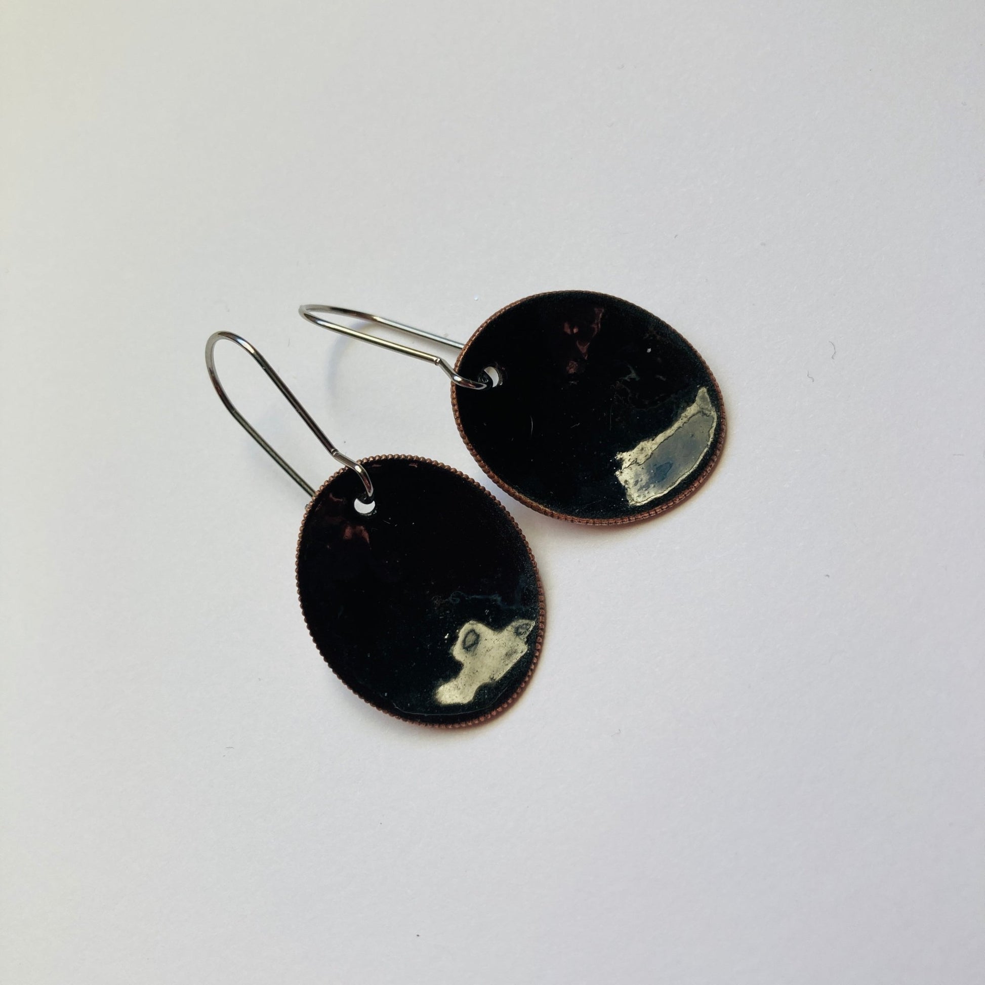 Black Enameled Coin Earrings - LoraLeeArtist