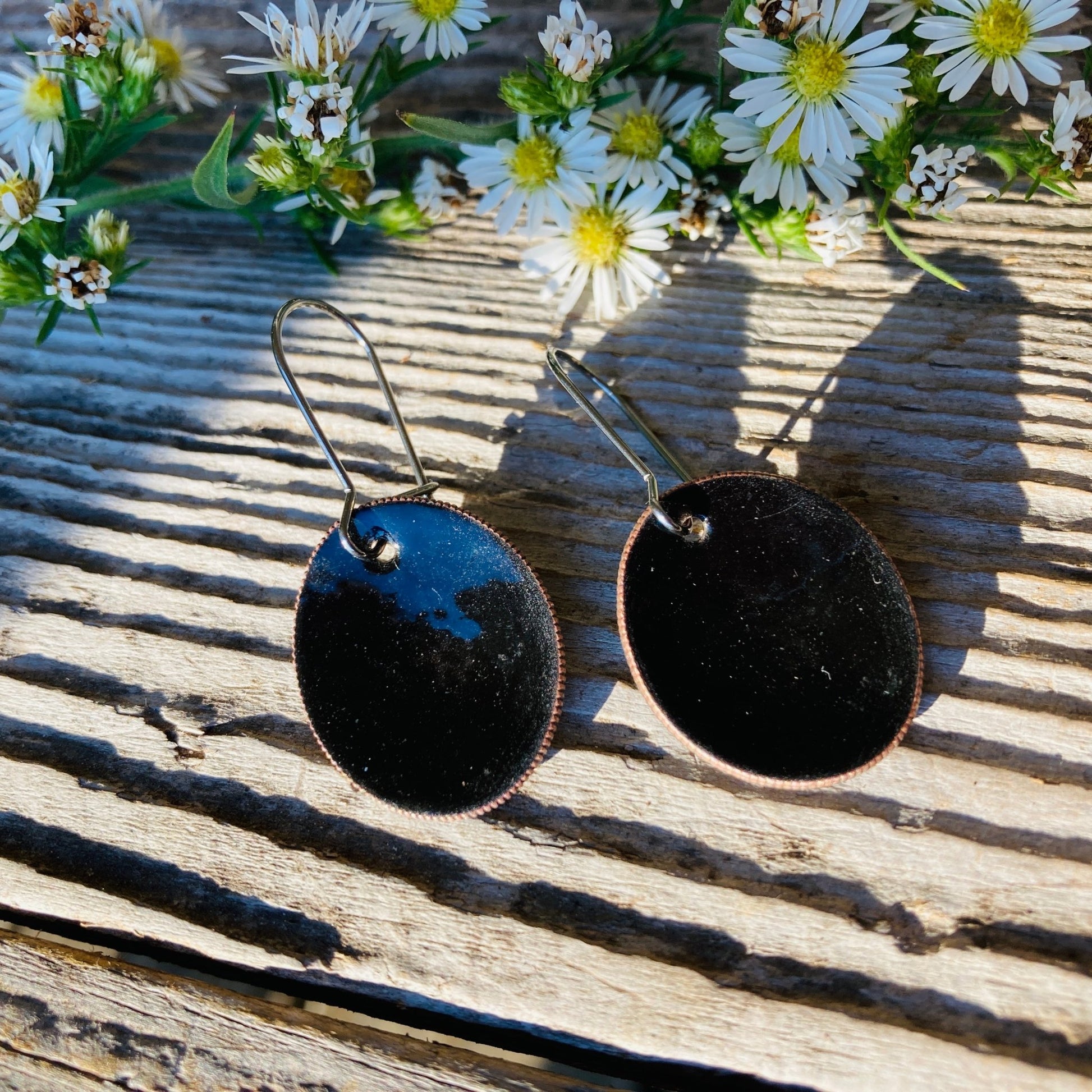 Black Enameled Coin Earrings - LoraLeeArtist