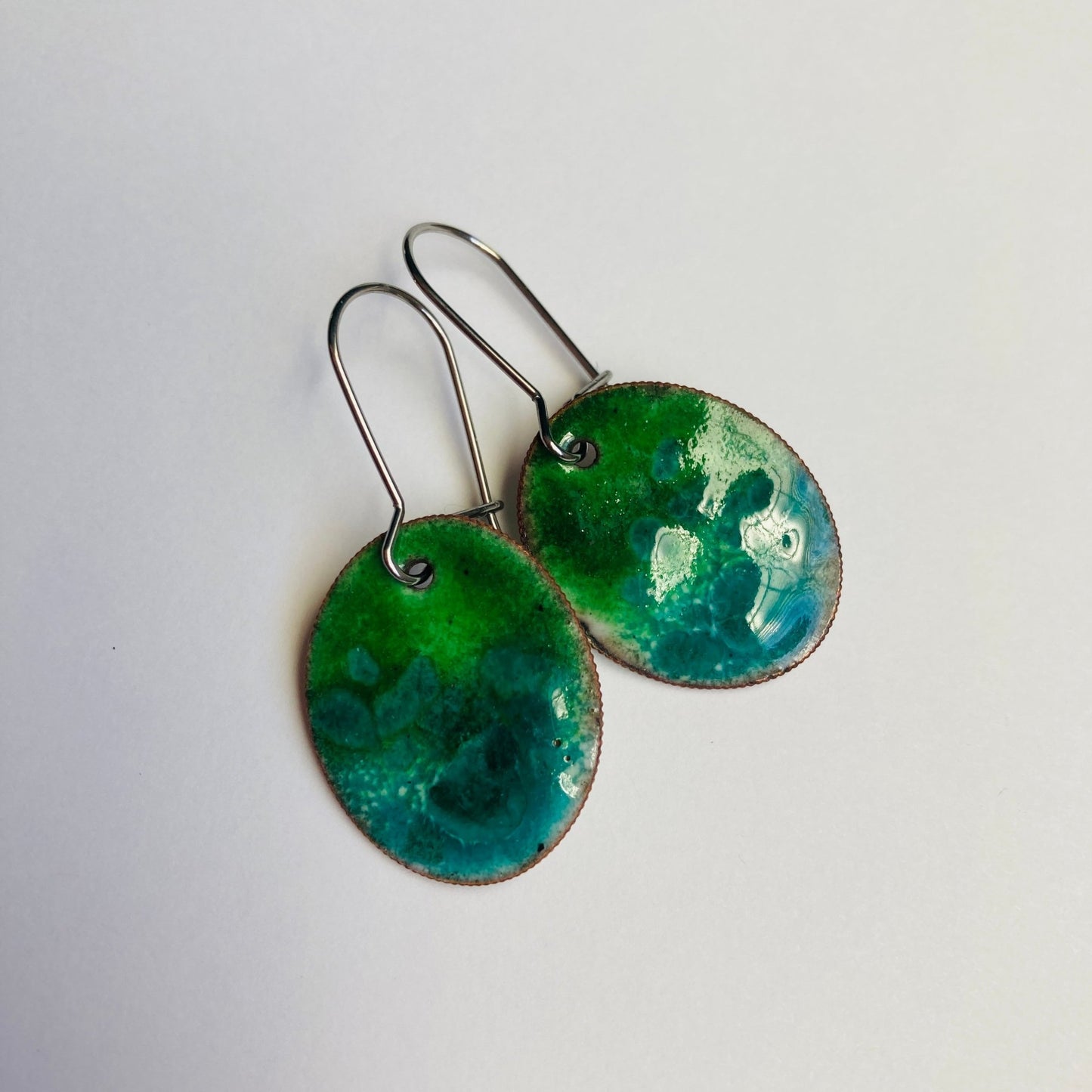 Blue/Green Enameled Coin Earrings - LoraLeeArtist