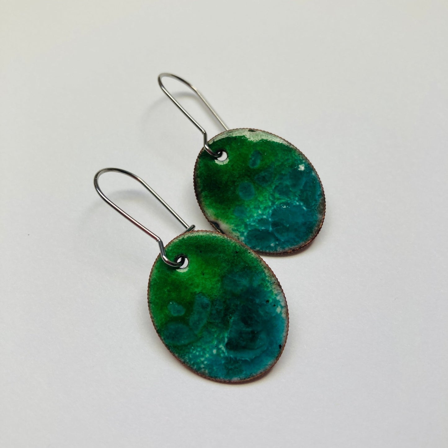 Blue/Green Enameled Coin Earrings - LoraLeeArtist