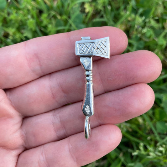 Carved Axe Pendant/Key Chain - Sterling Silver - LoraLeeArtist