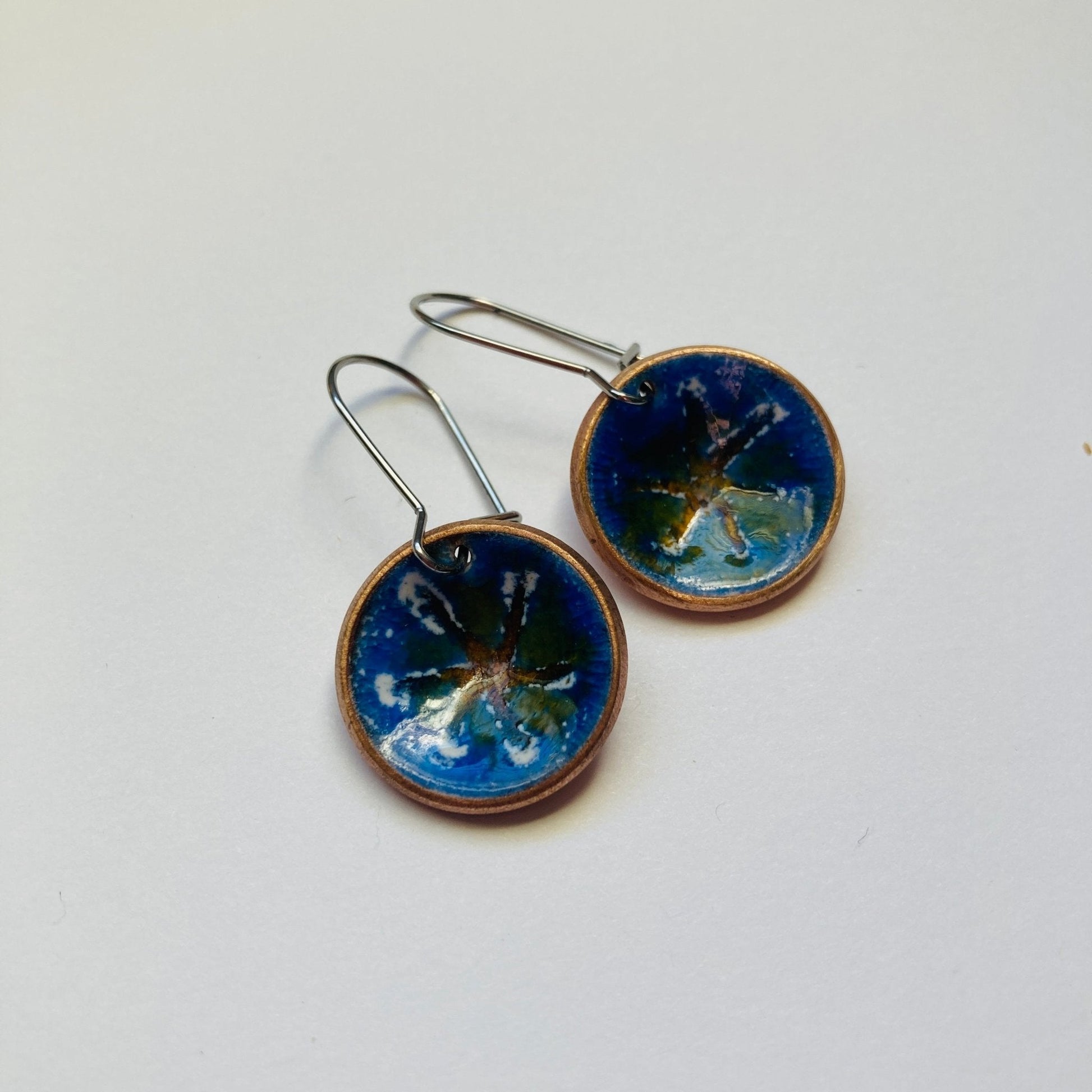 Earth Colored Enameled Coin Earrings - LoraLeeArtist