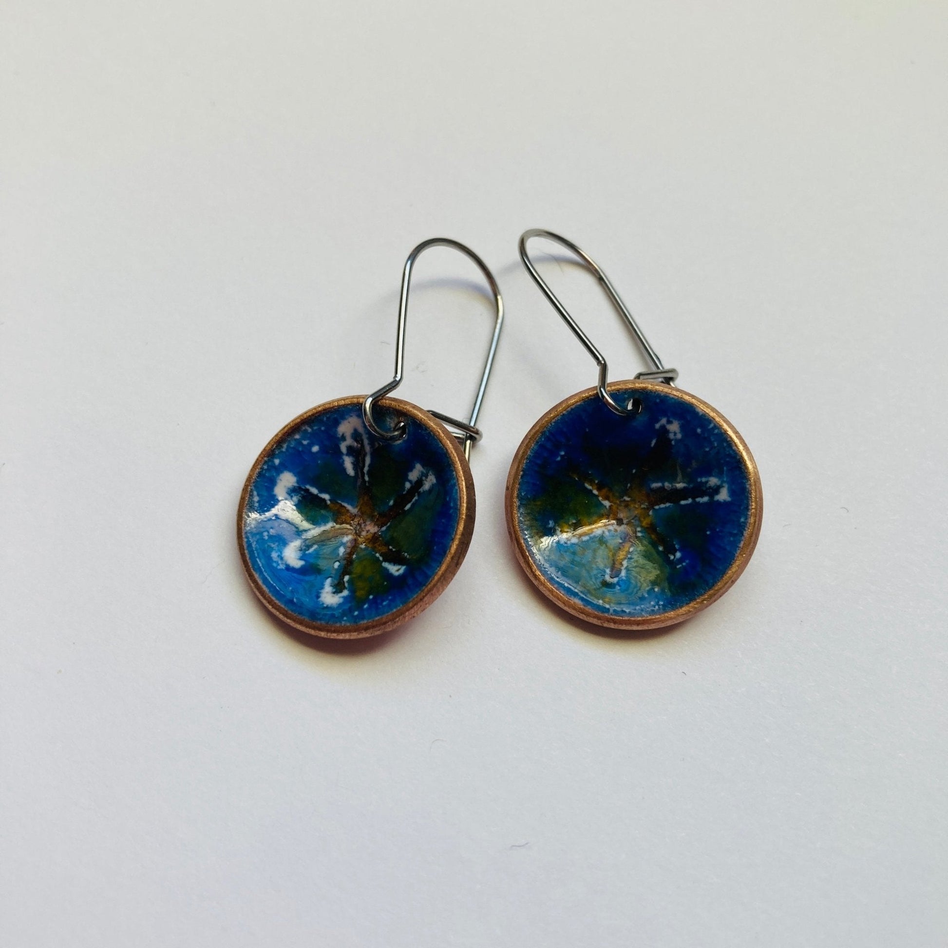 Earth Colored Enameled Coin Earrings - LoraLeeArtist