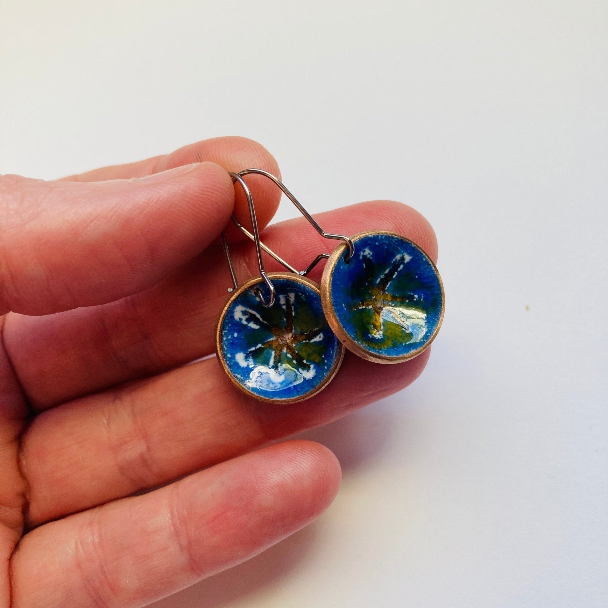 Earth Colored Enameled Coin Earrings - LoraLeeArtist