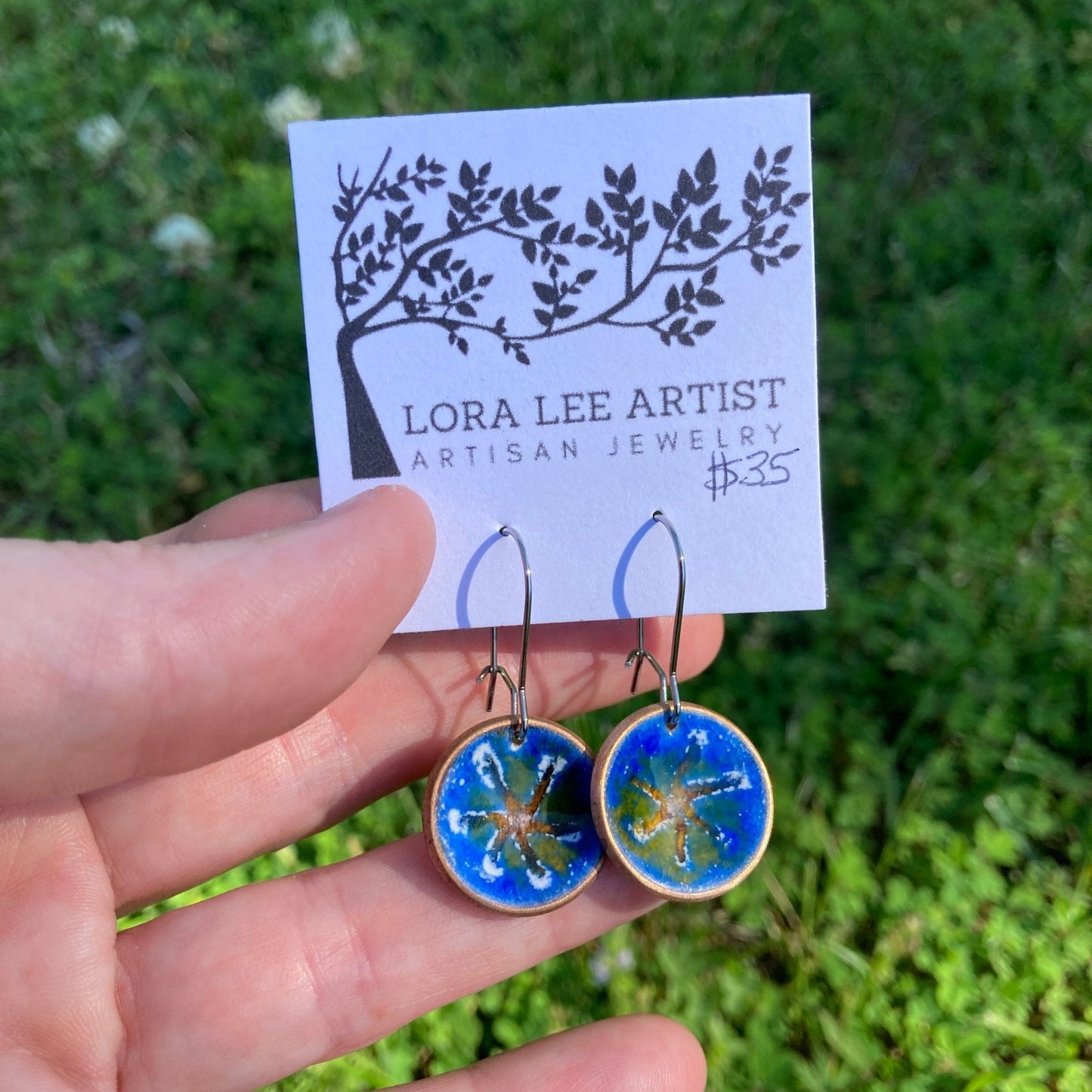 Earth Colored Enameled Coin Earrings - LoraLeeArtist