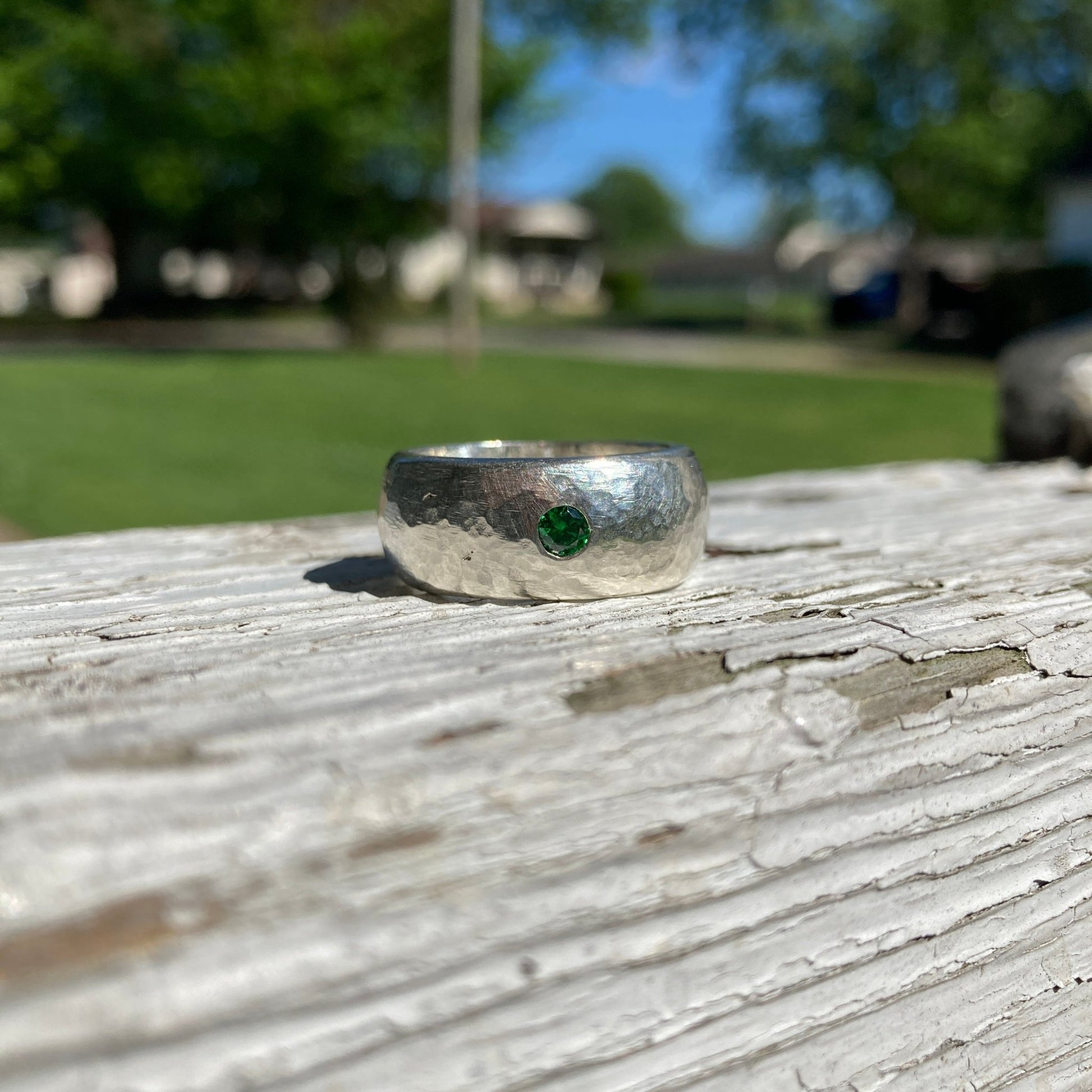 Green CZ Sterling Silver Ring - LoraLeeArtist