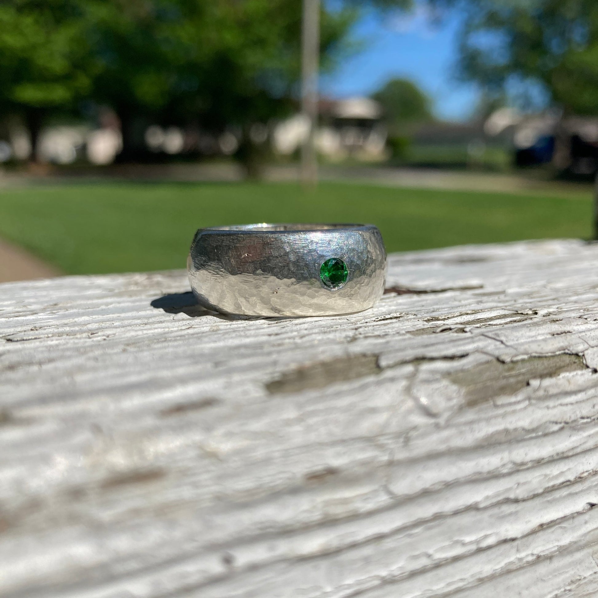 Green CZ Sterling Silver Ring - LoraLeeArtist