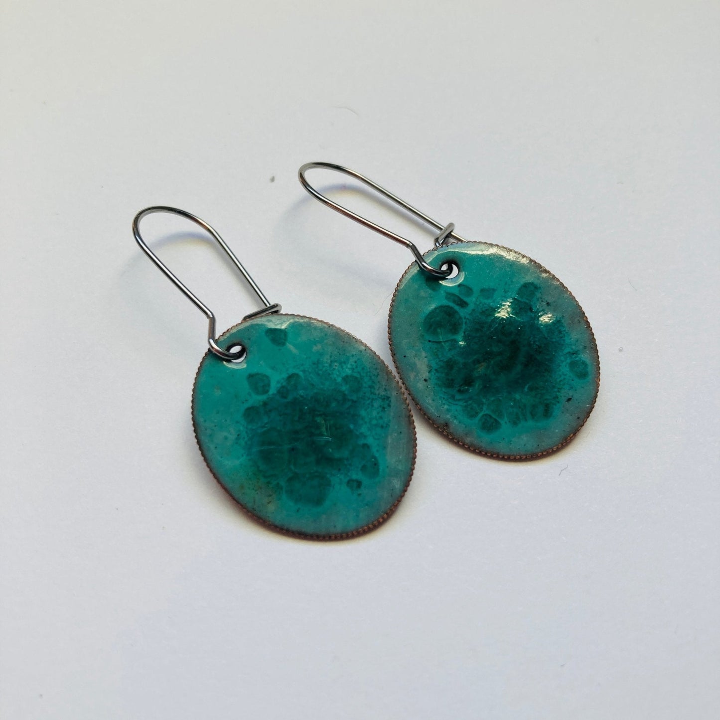 Green Enameled Coin Earrings - LoraLeeArtist