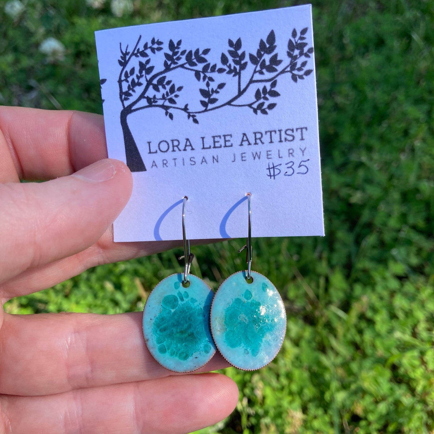 Green Enameled Coin Earrings - LoraLeeArtist