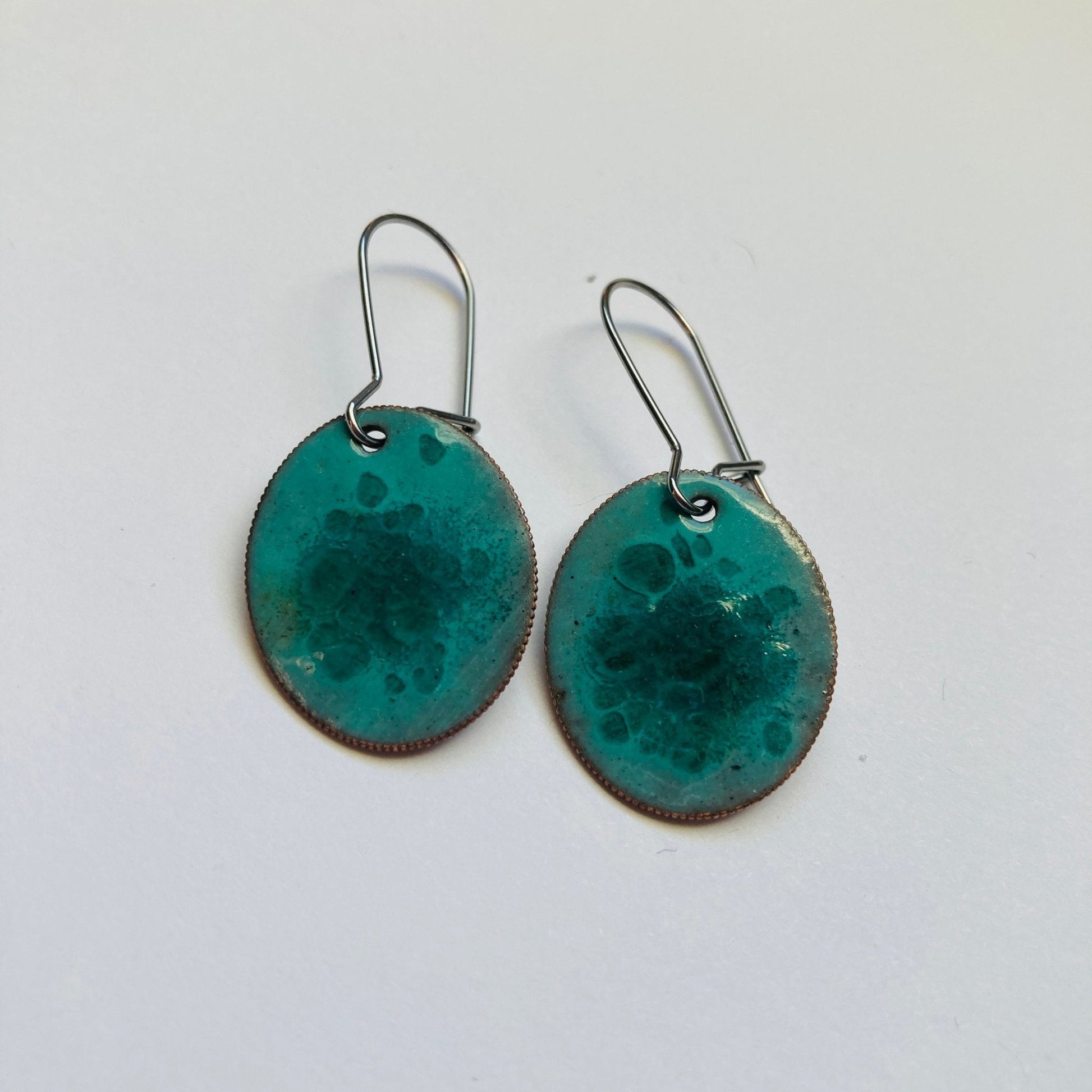 Green Enameled Coin Earrings - LoraLeeArtist