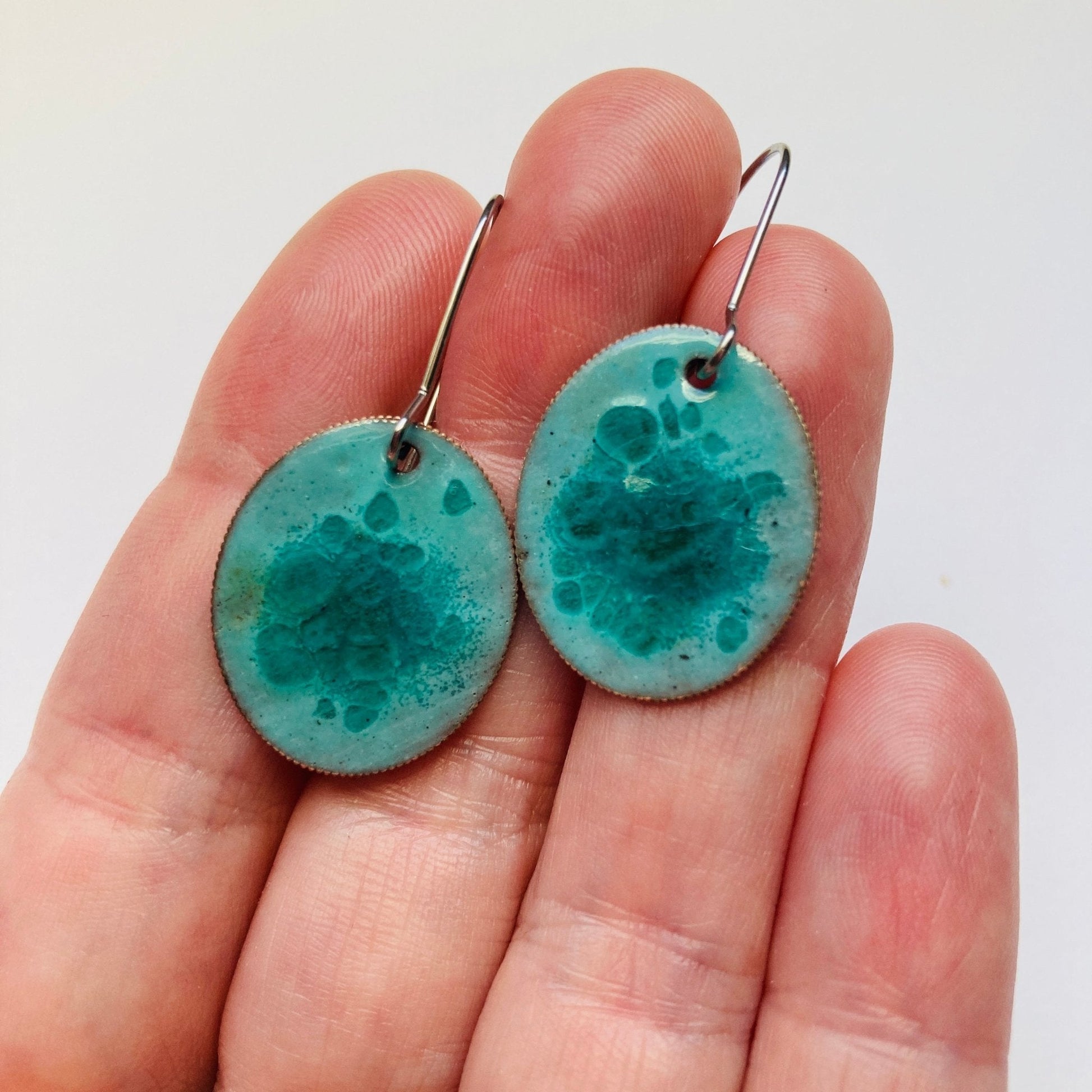 Green Enameled Coin Earrings - LoraLeeArtist