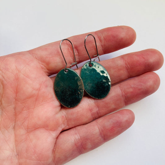 Green/Black Enameled Coin Earrings - LoraLeeArtist