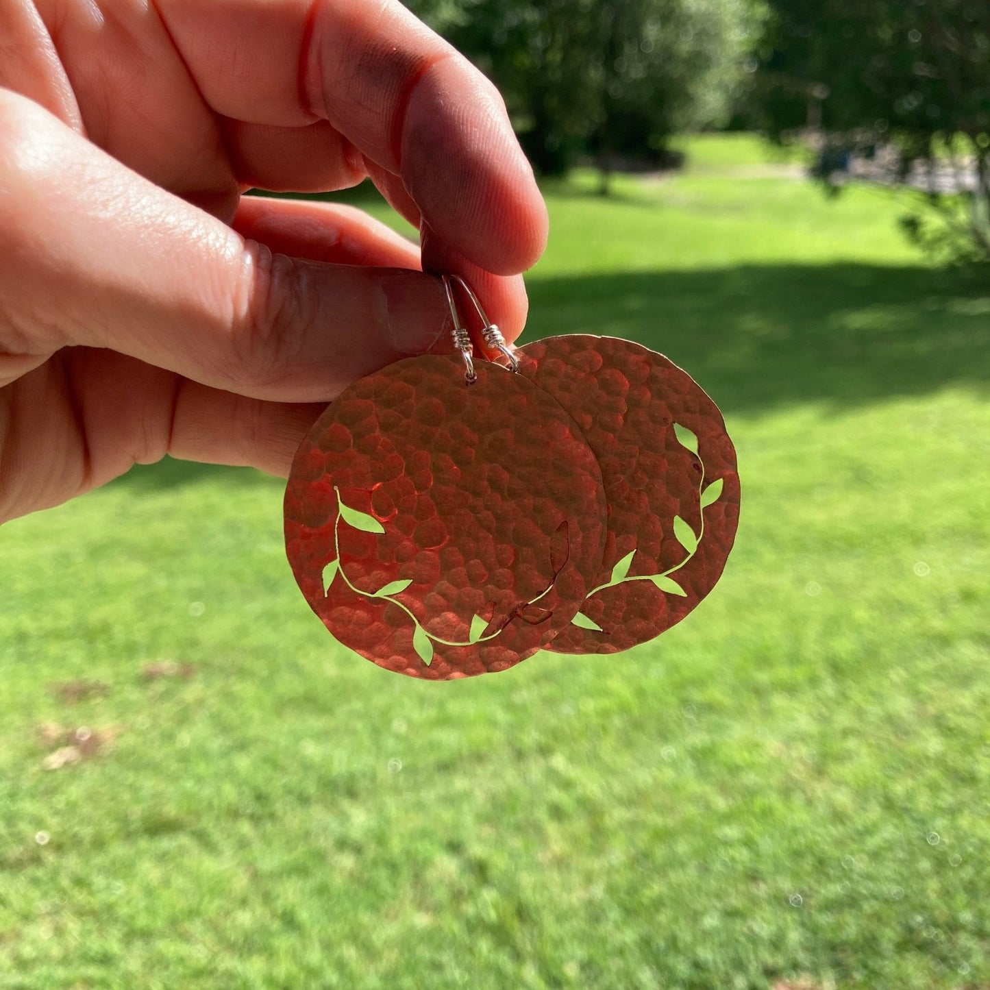 Hammered Copper Ivy Earrings - LoraLeeArtist