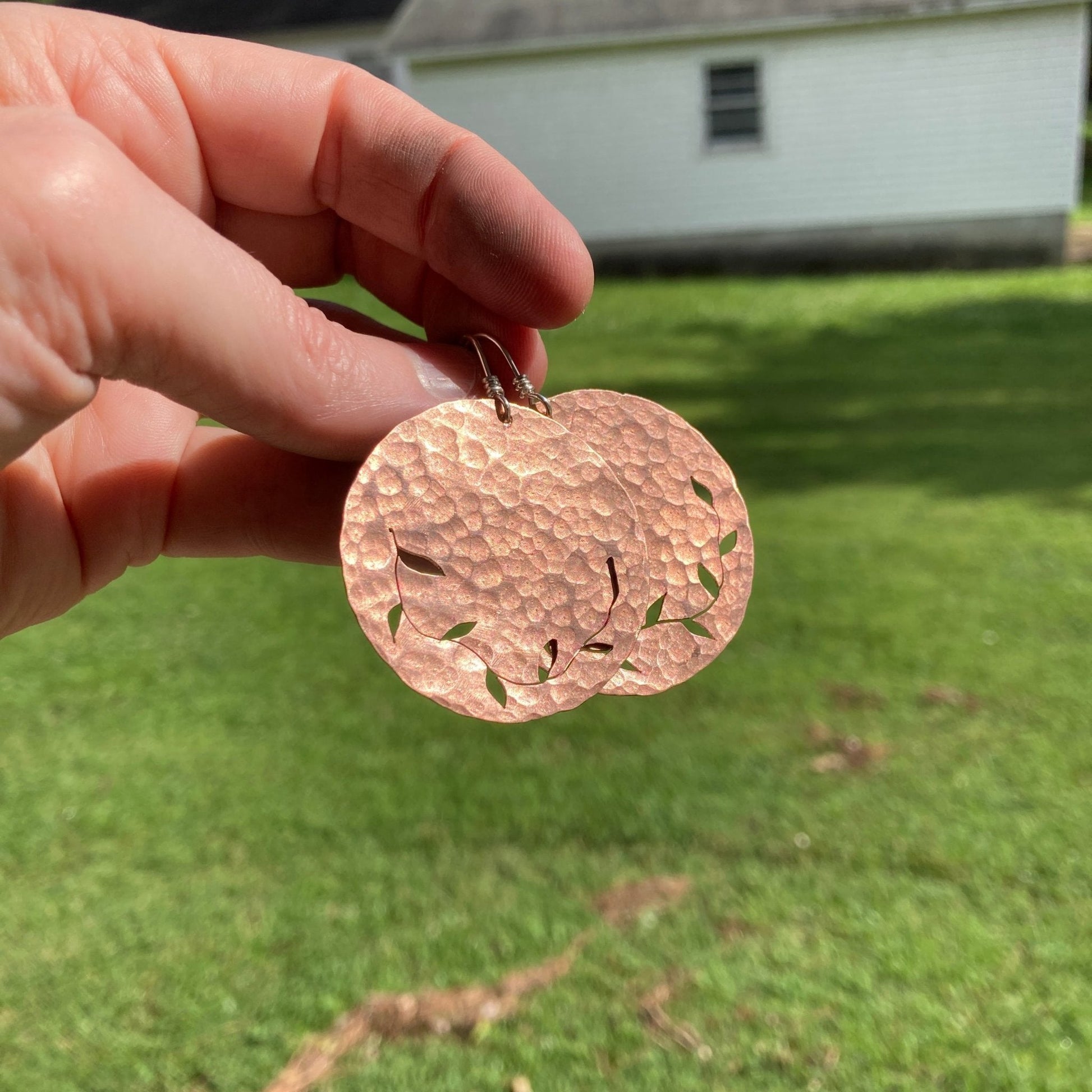 Hammered Copper Ivy Earrings - LoraLeeArtist