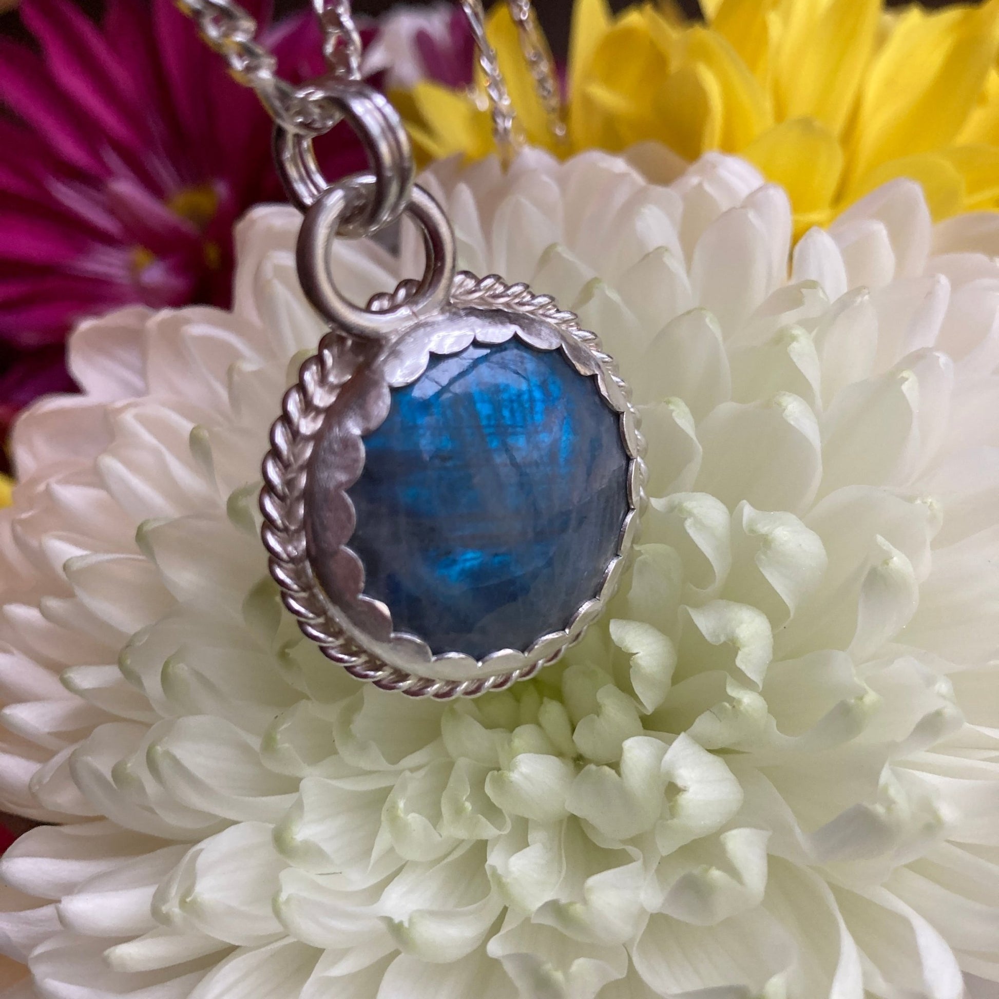 Labradorite Stone Sterling Silver Pendant - LoraLeeArtist