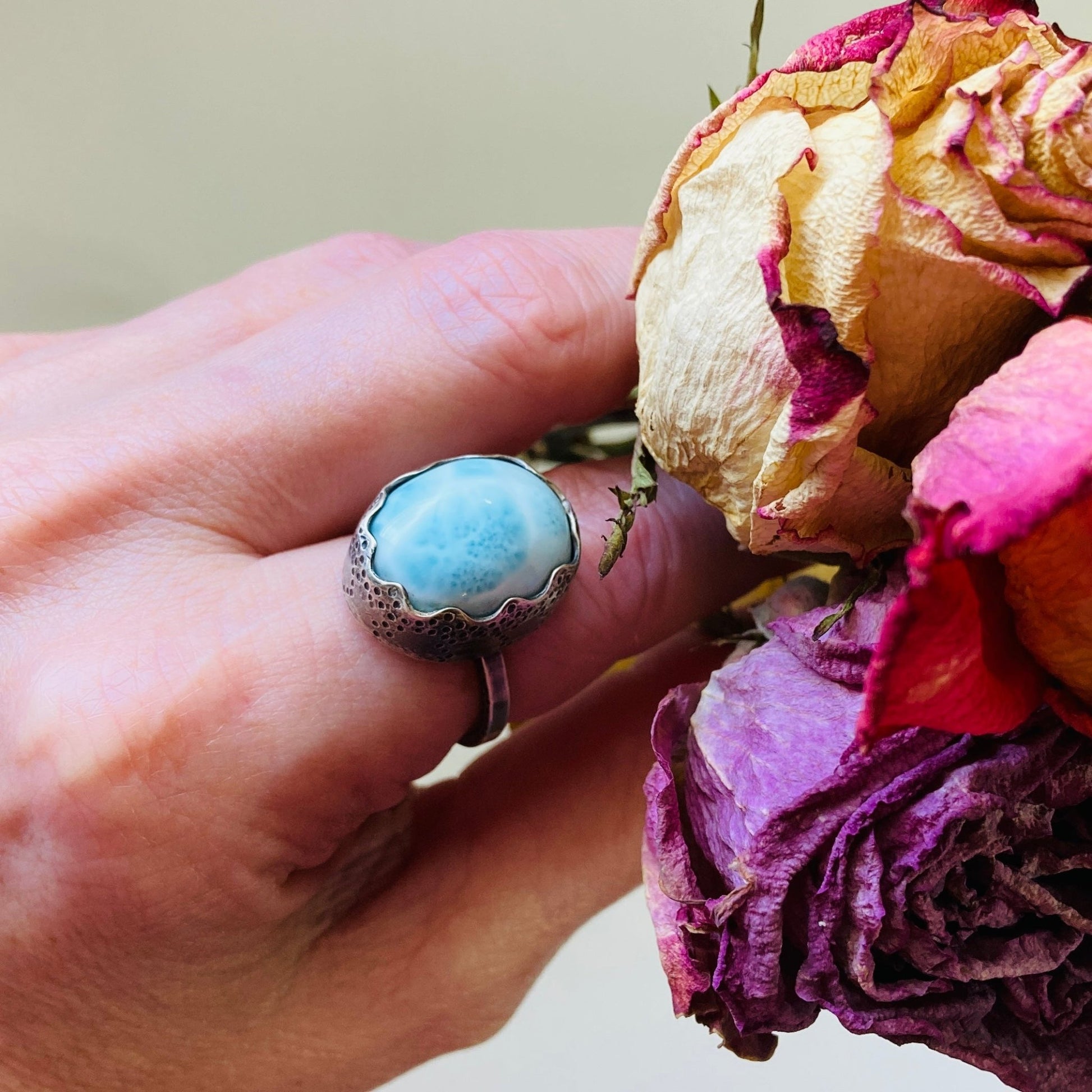 Larimar Sterling Silver Ring Size 7 - LoraLeeArtist