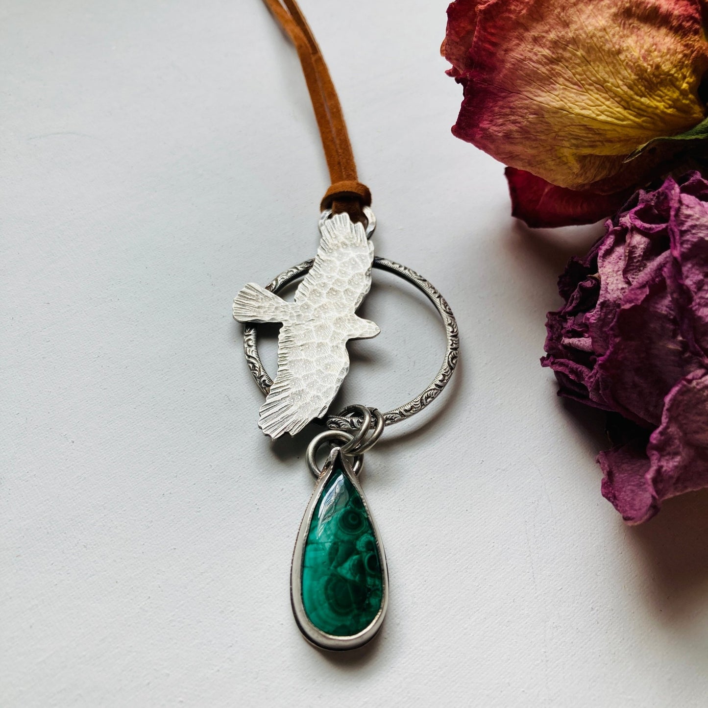 Malachite Raven Necklace - LoraLeeArtist