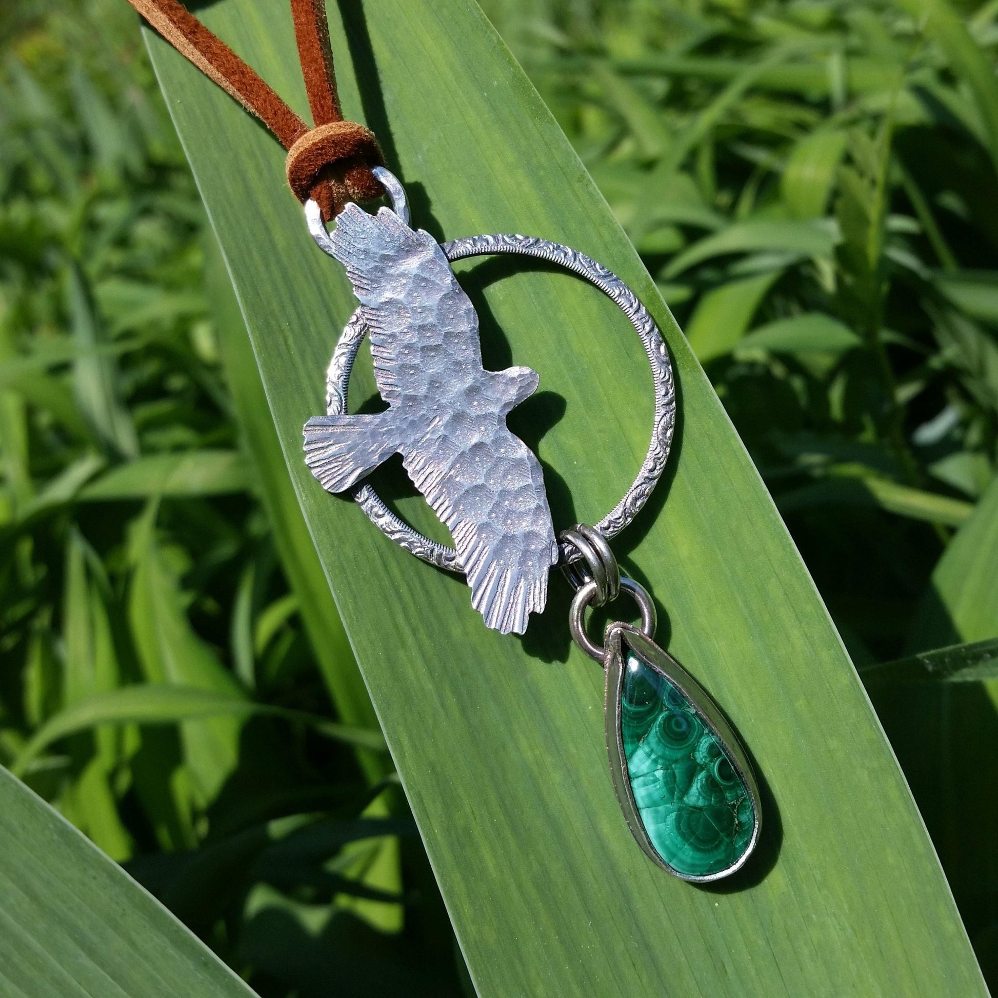 Malachite Raven Necklace - LoraLeeArtist