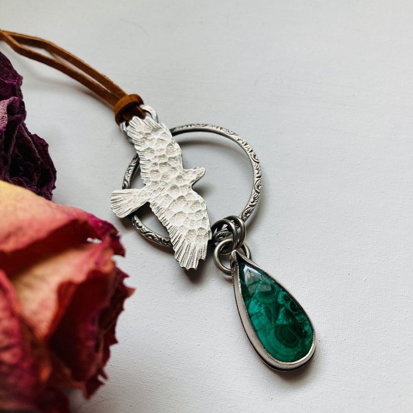 Malachite Raven Necklace - LoraLeeArtist