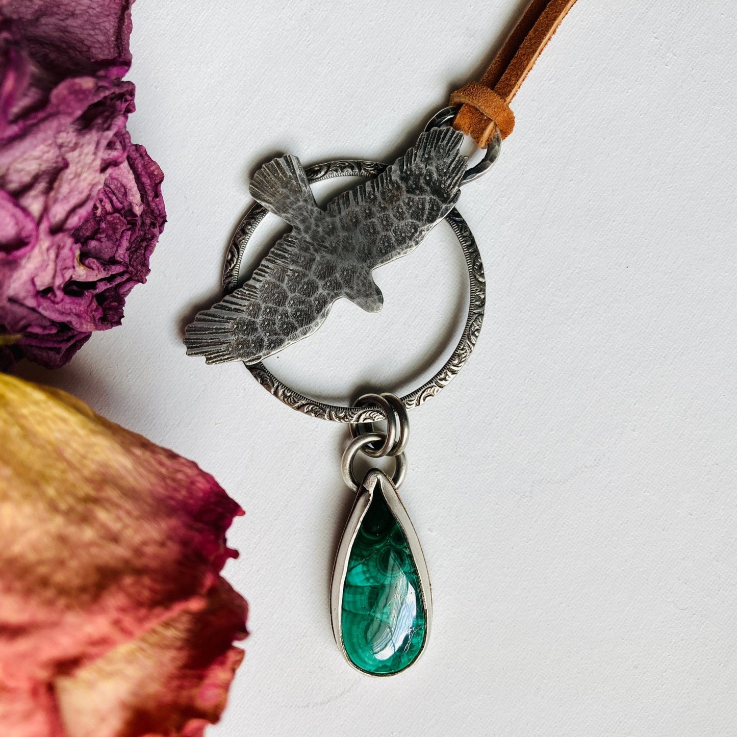 Malachite Raven Necklace - LoraLeeArtist