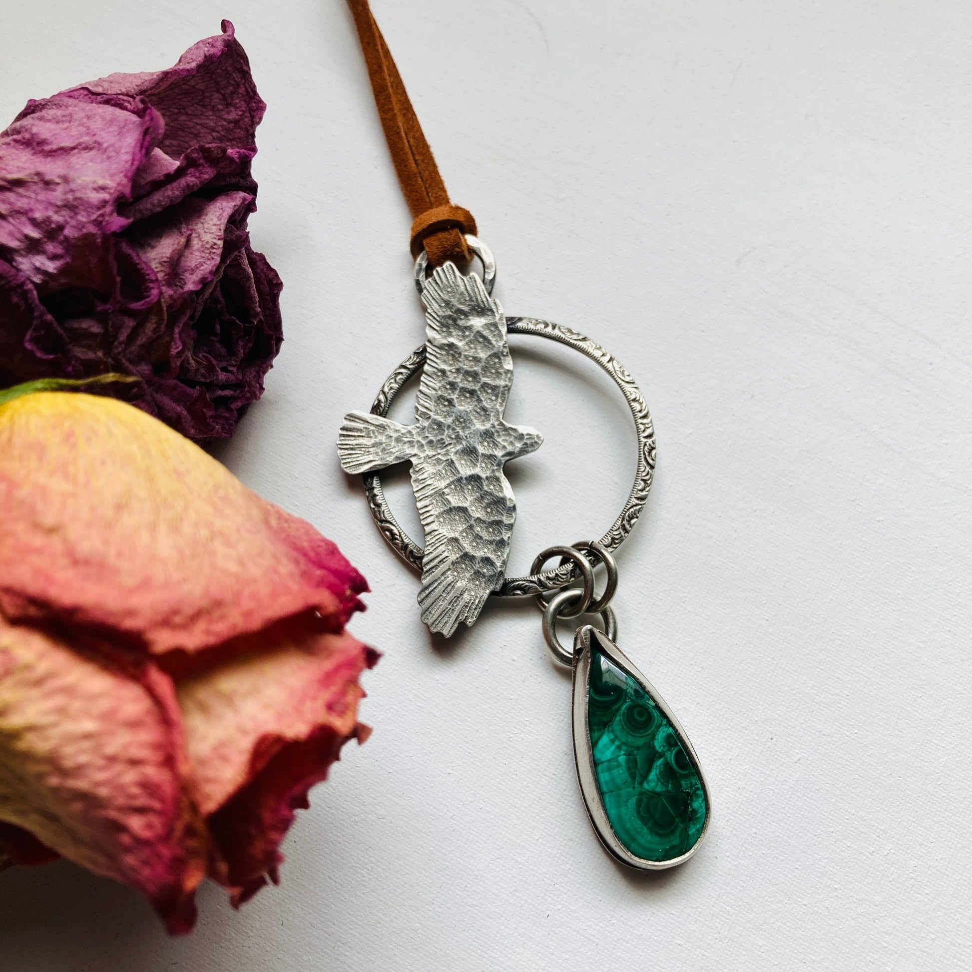 Malachite Raven Necklace - LoraLeeArtist