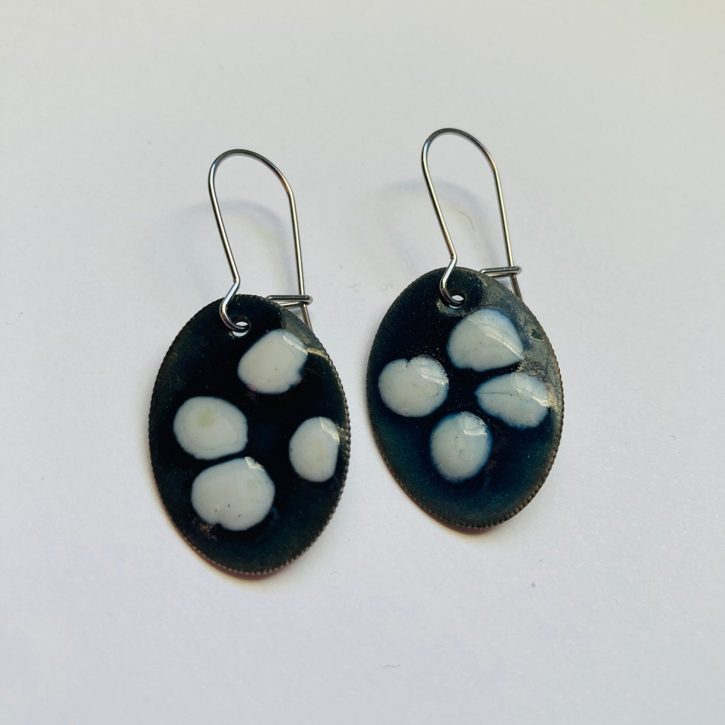 Navy Blue and White Enameled Coin Earrings - LoraLeeArtist