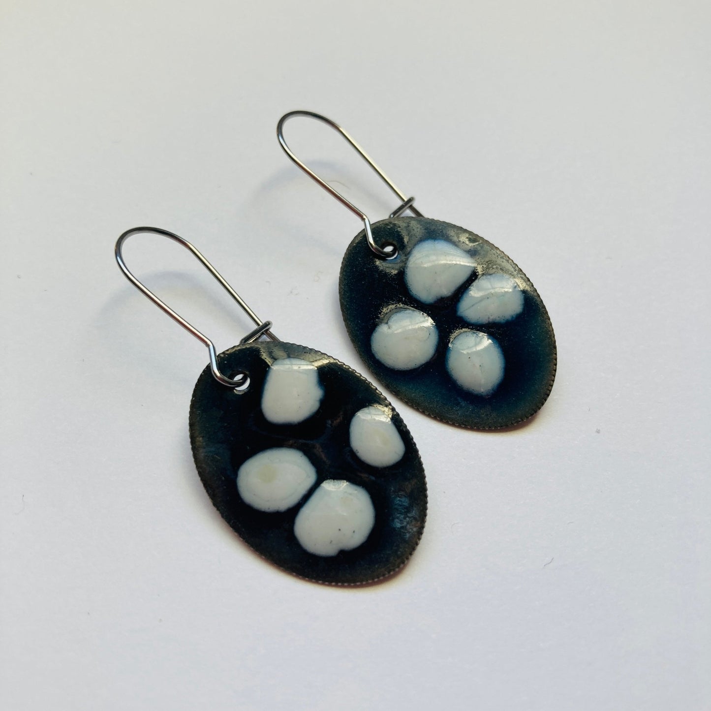 Navy Blue and White Enameled Coin Earrings - LoraLeeArtist