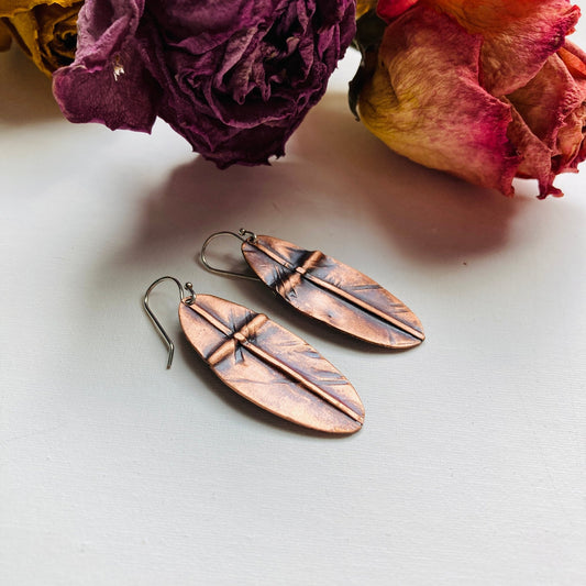 Oval Cross Fold Formed Copper Earrings - LoraLeeArtist