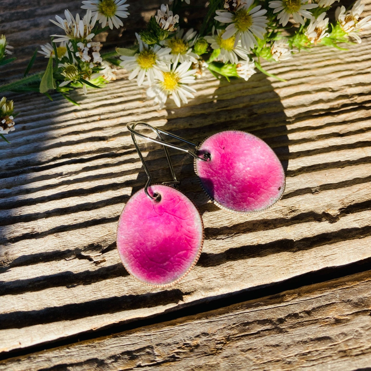 Pink Enameled Coin Earrings - LoraLeeArtist